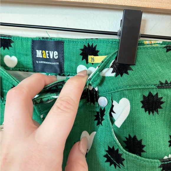 Anthropologie Maeve • NWT The Cigarette Slim Trouser Green Printed Heart Jean 26 - Picture 8 of 12